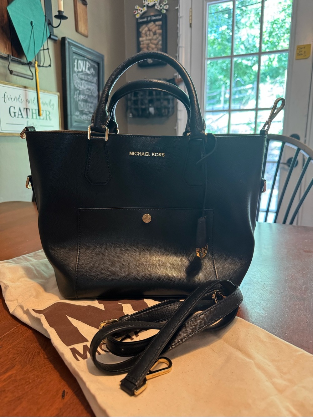 Michael Kors Black Leather Tote Bag crossbody and top handles
